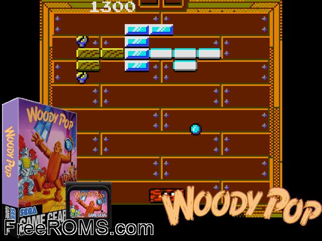 Woody Pop alt Game Gear game showing 3D box cover and gameplay screenshot